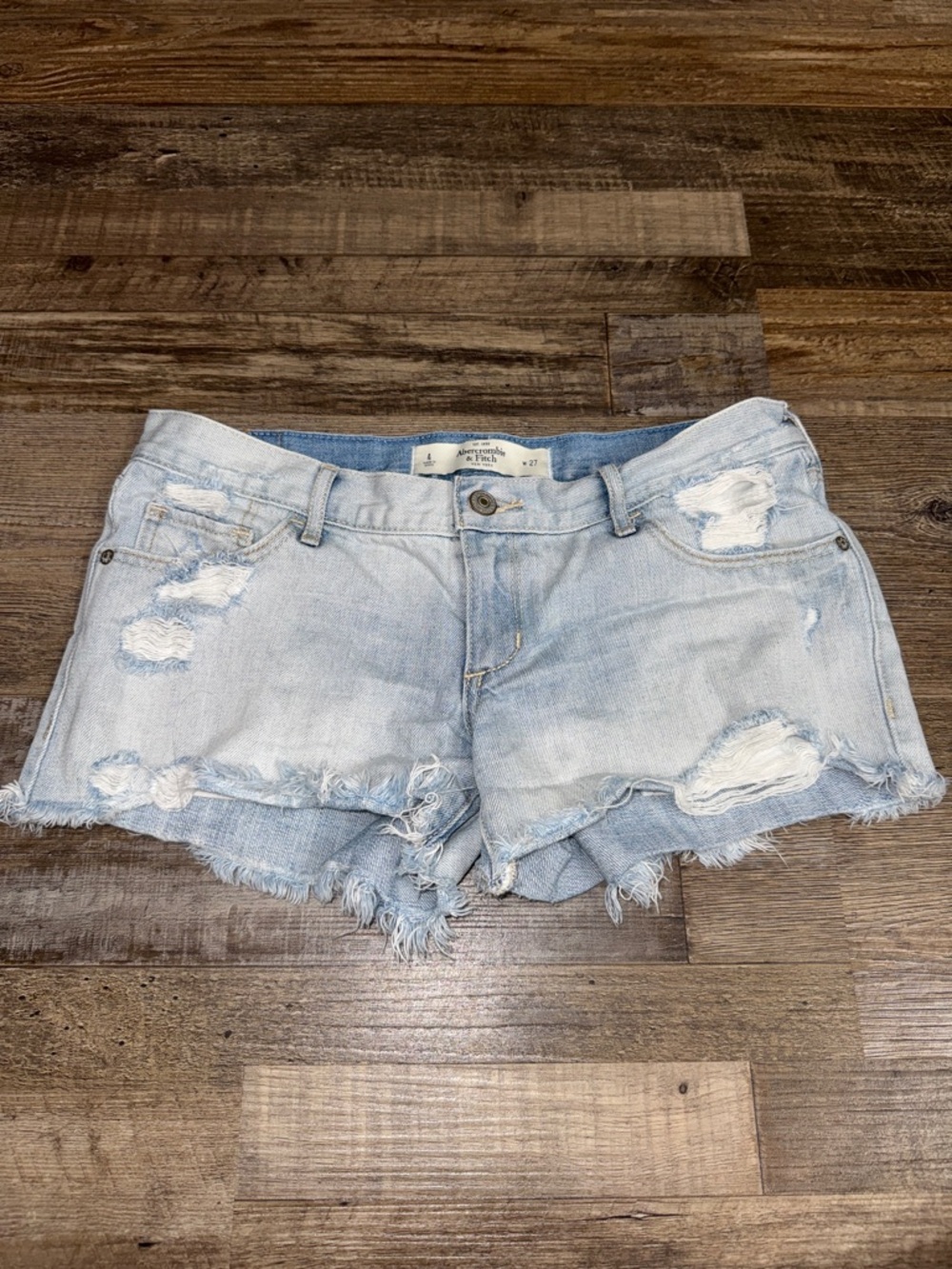 Abercrombie & Fitch Distressed Denim Shorts W27 Size 4 Y2K Low Rise Frayed - Picture 2 of 7